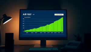 A/B test results dashboard showing flat conversion rate but higher customer lifetime value and total revenue for the test variant