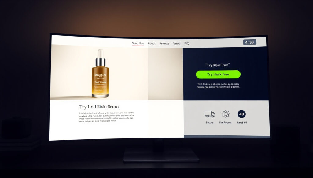 Shopify landing page hero section optimized above the fold with headline, product image, and CTA all visible without scrolling