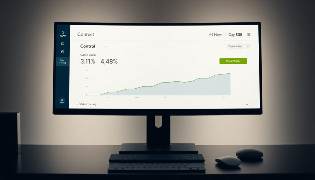 A/B test results dashboard showing two variants with conversion rates, statistical significance, revenue per visitor, and test duration