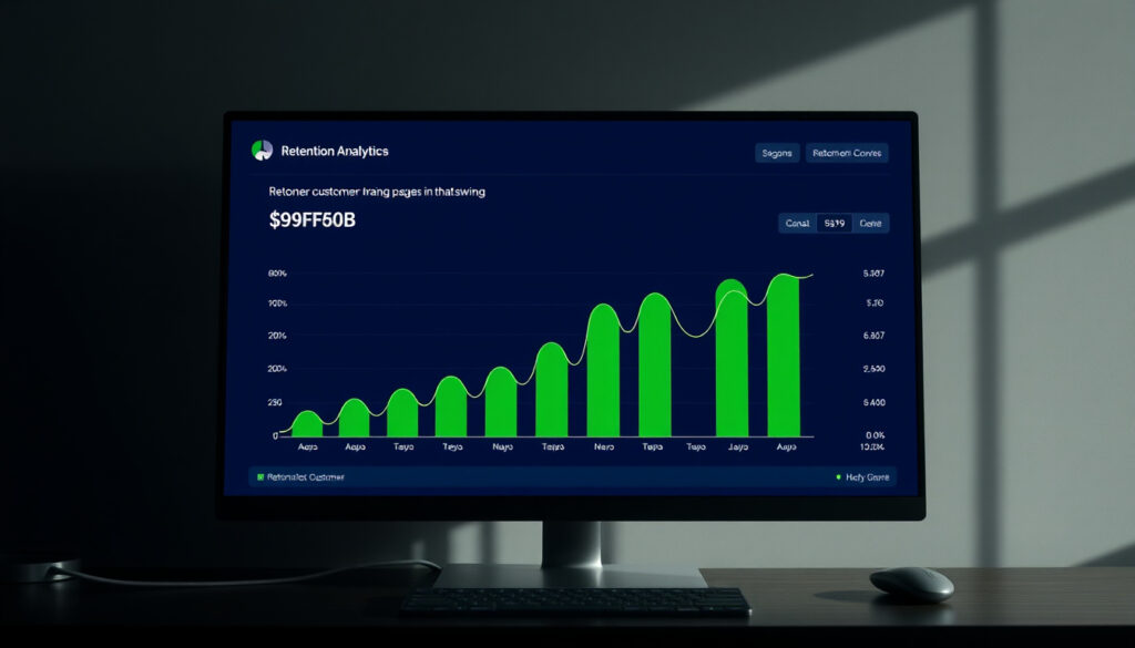 Customer retention dashboard showing repeat purchase rate, time between orders, win-back campaign performance, and cohort retention chart
