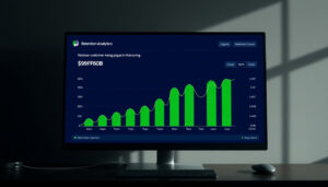 Customer retention dashboard showing repeat purchase rate, time between orders, win-back campaign performance, and cohort retention chart