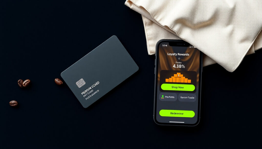 Shopify loyalty programme interface showing points balance, reward tiers, redemption history, and upcoming rewards for a customer