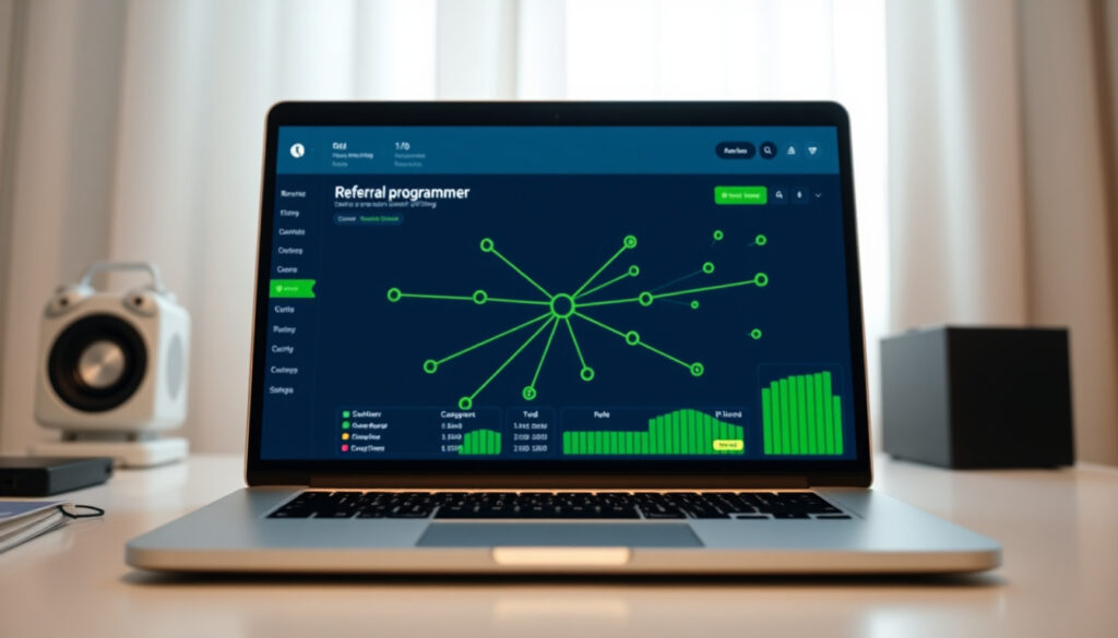 Referral programme dashboard showing referral links shared, sign-ups, conversions, and revenue attributed to referral channel vs paid ads